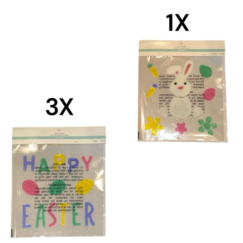 4x Easter Egg Window Gel Clings Stickers Decorations